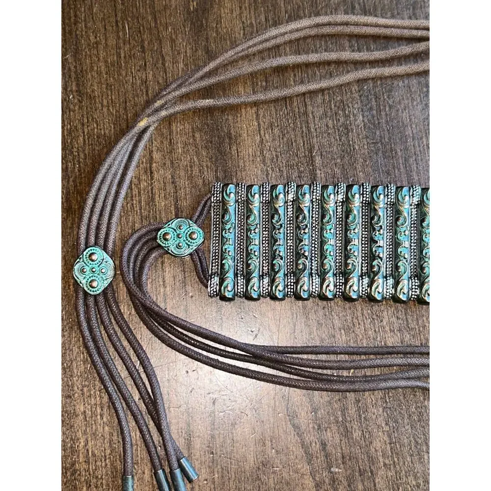 Vintage Womens Green Copper Like Belt String Closure Tie Around boho festival